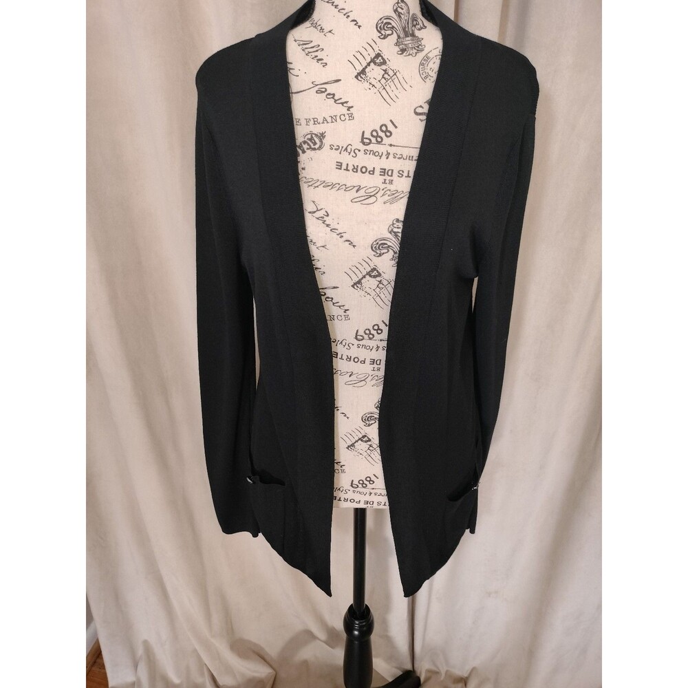 EUC! Anne Klein Black Open Front Cardigan Sweater w/2 Front Pockets. Size S
